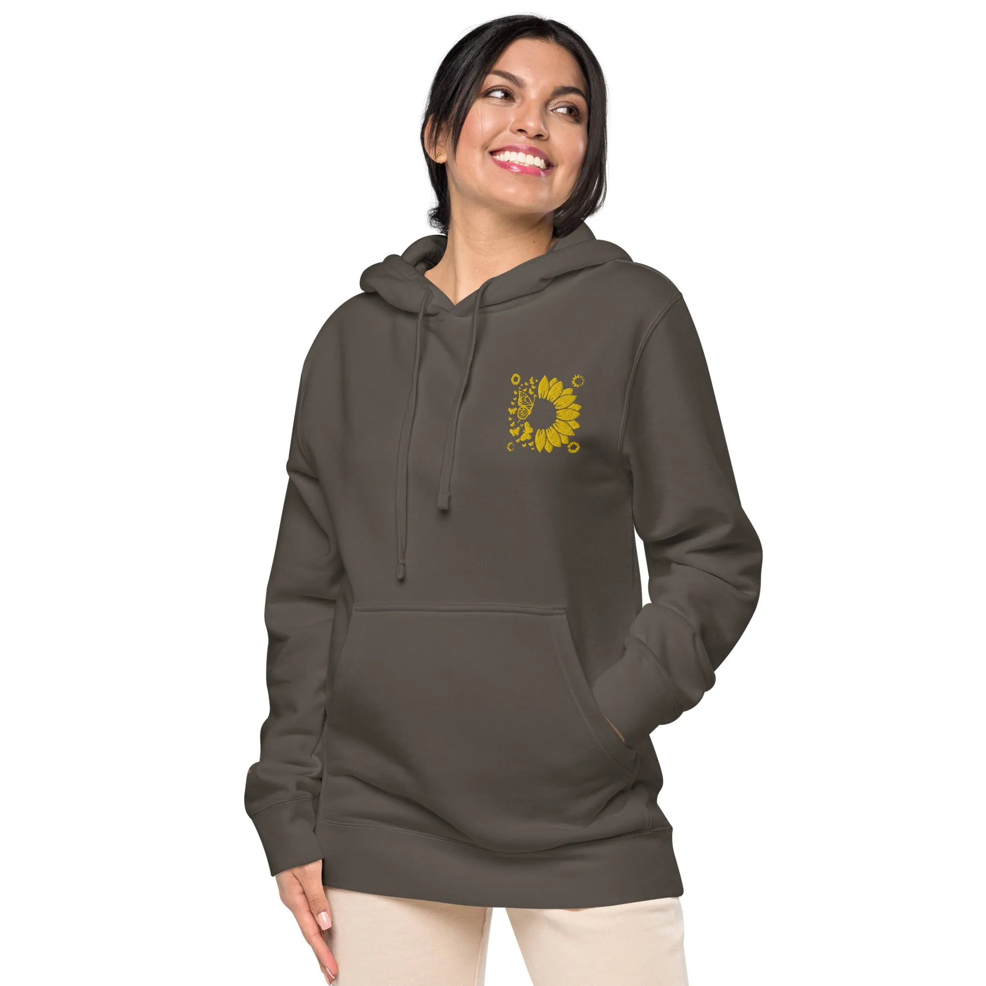 Embroidered Sunflower Unisex Pigment-Dyed Hoodie