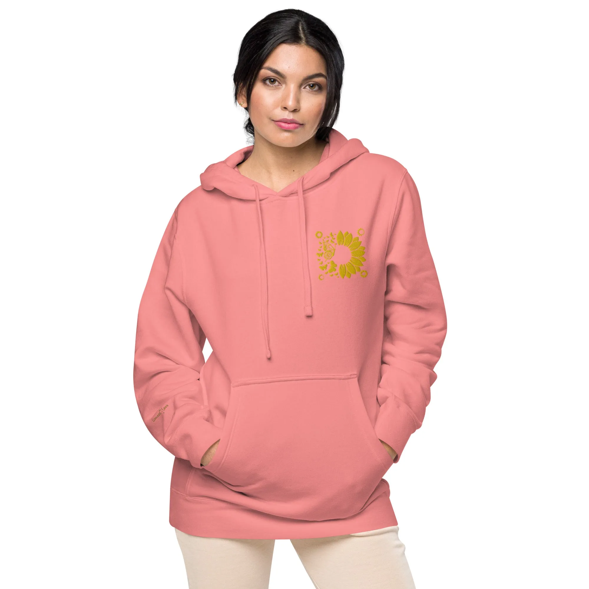 Embroidered Sunflower Unisex Pigment-Dyed Hoodie