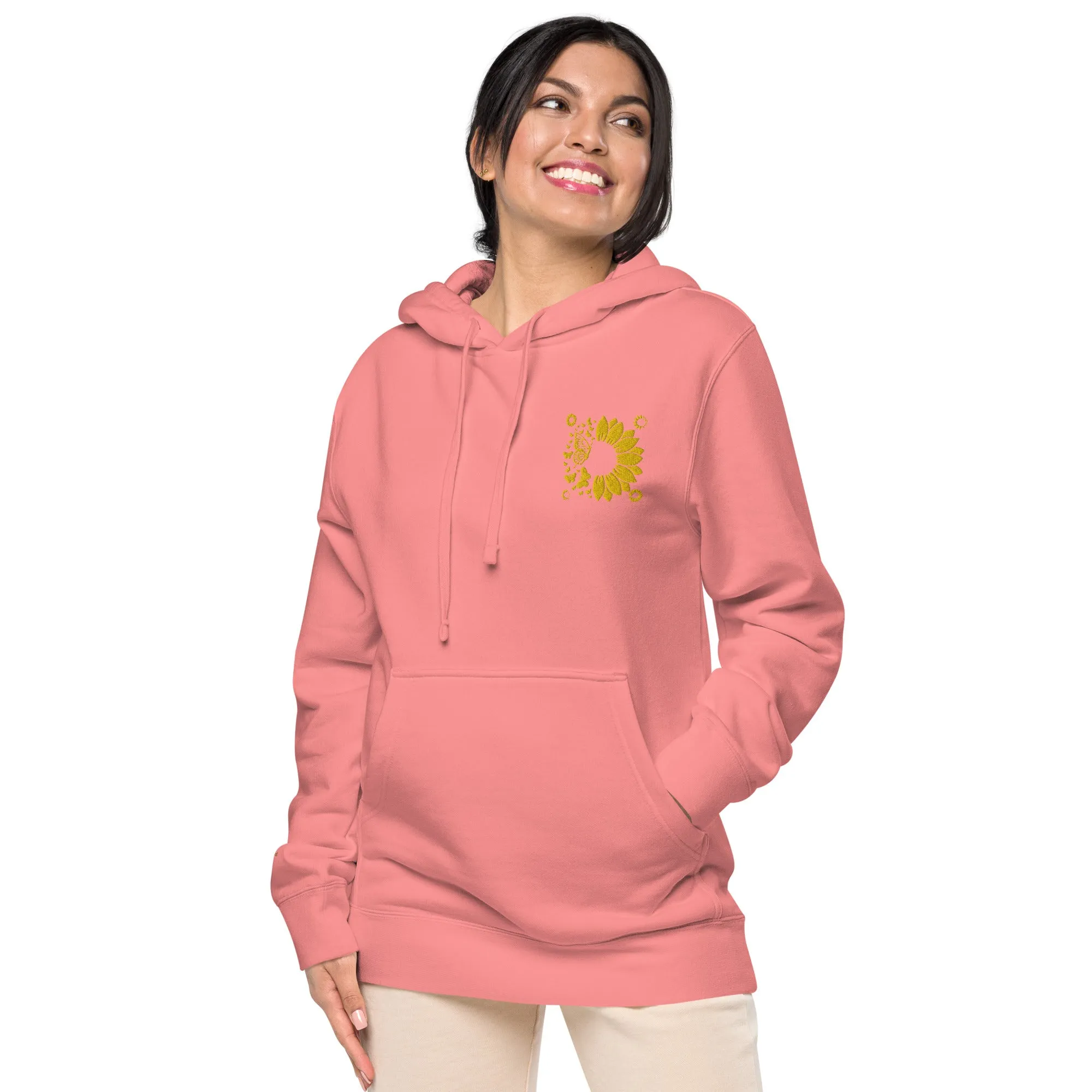 Embroidered Sunflower Unisex Pigment-Dyed Hoodie