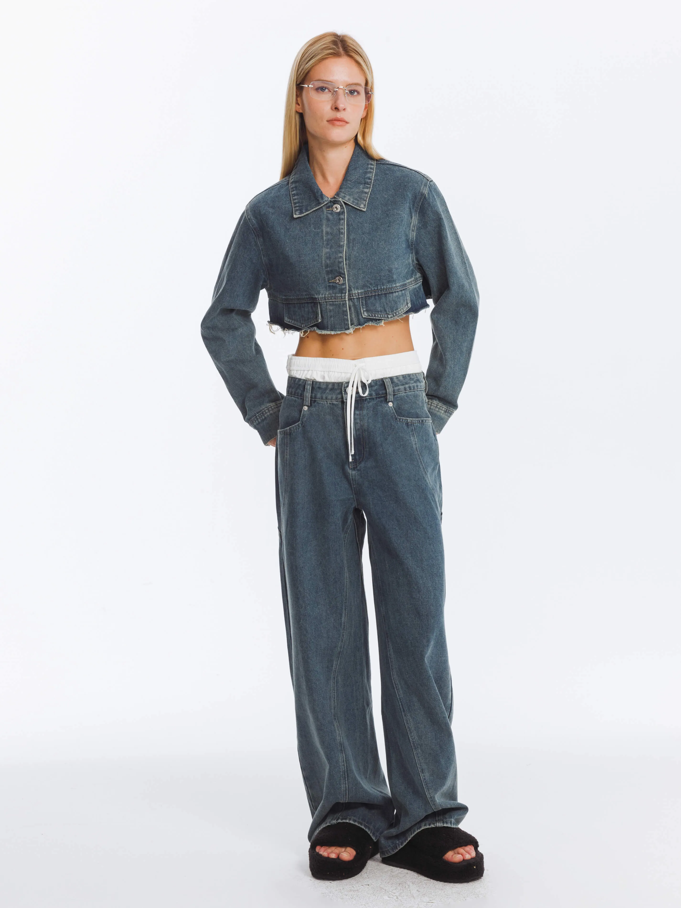 Extra Cropped Frayed Denim Jacket
