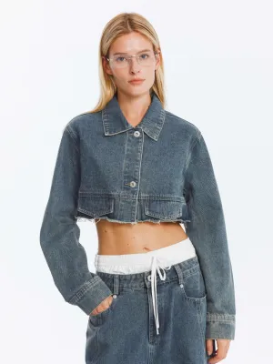 Extra Cropped Frayed Denim Jacket