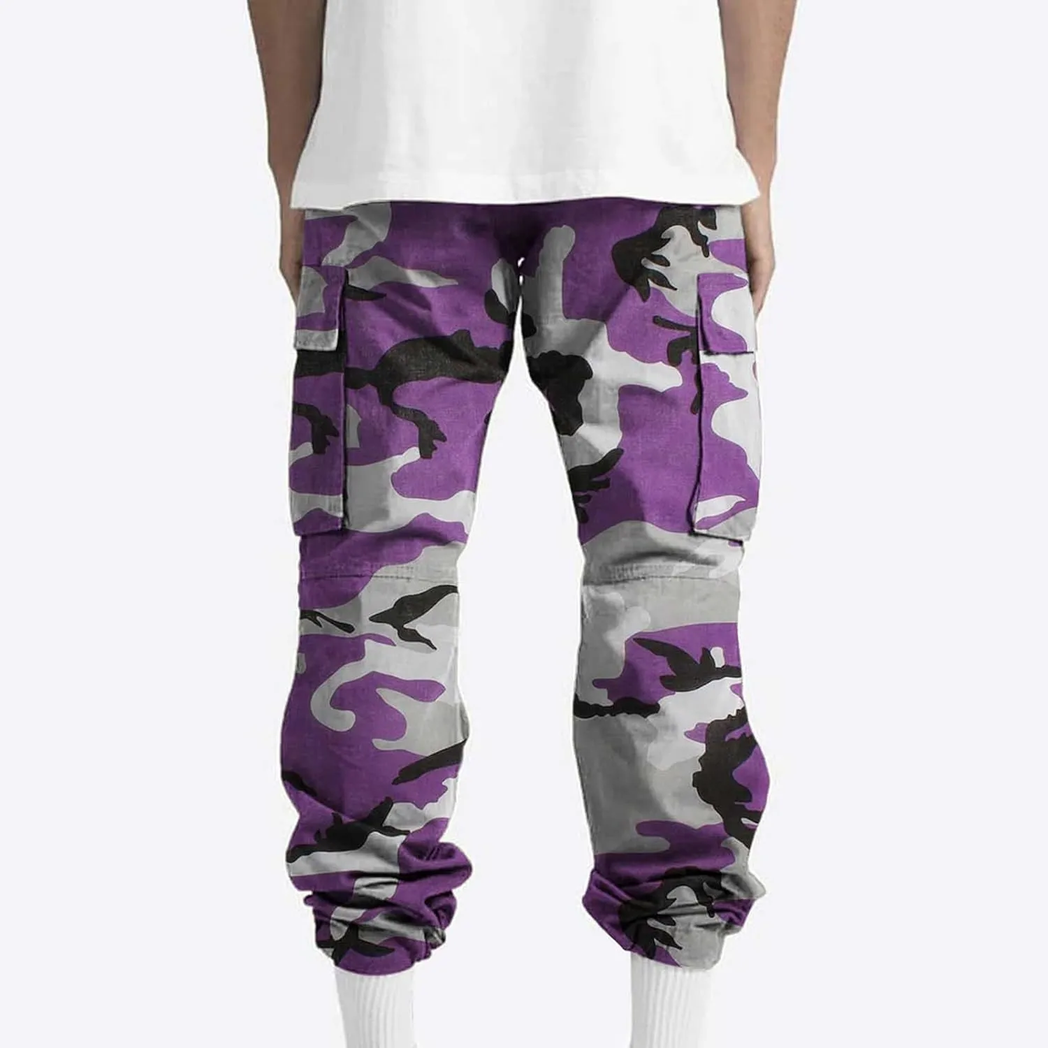 Finelylove Cargo Pants for Men Relaxed Fit Casual Camo Pants Lightweight Straight Cargo Sweatpants Outdoor Hiking Jogger