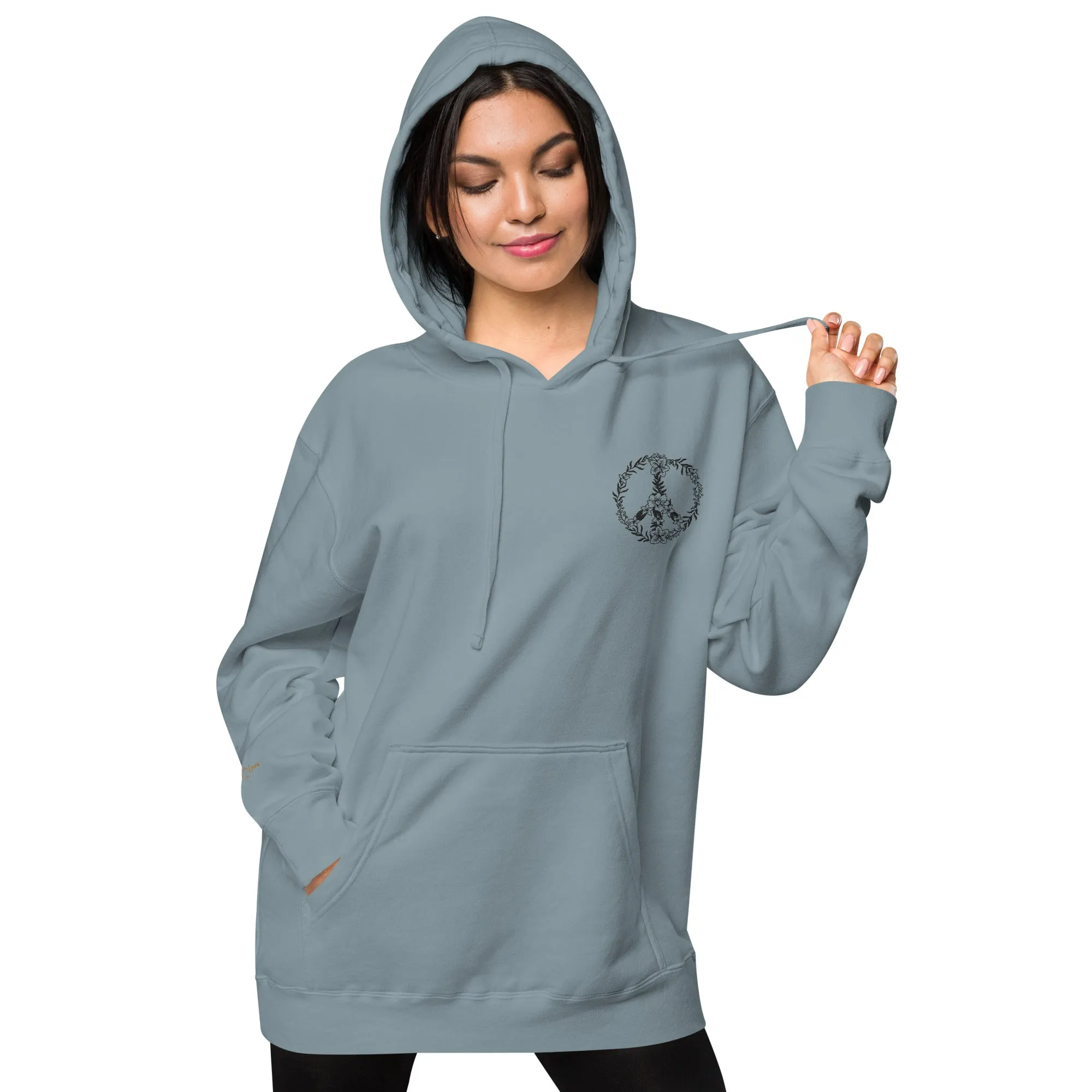 Floral Peace Sign Unisex Pigment-Dyed Hoodie