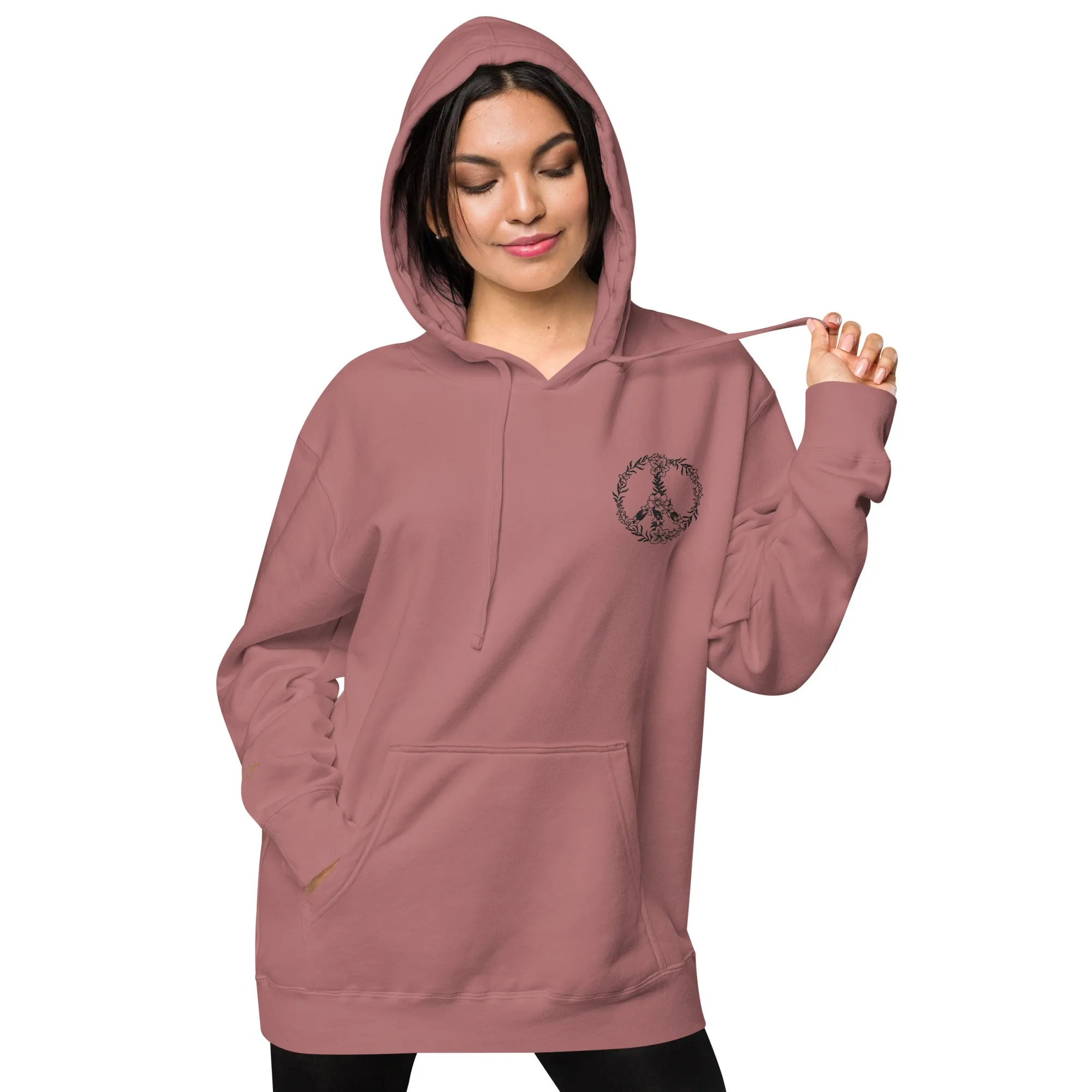 Floral Peace Sign Unisex Pigment-Dyed Hoodie