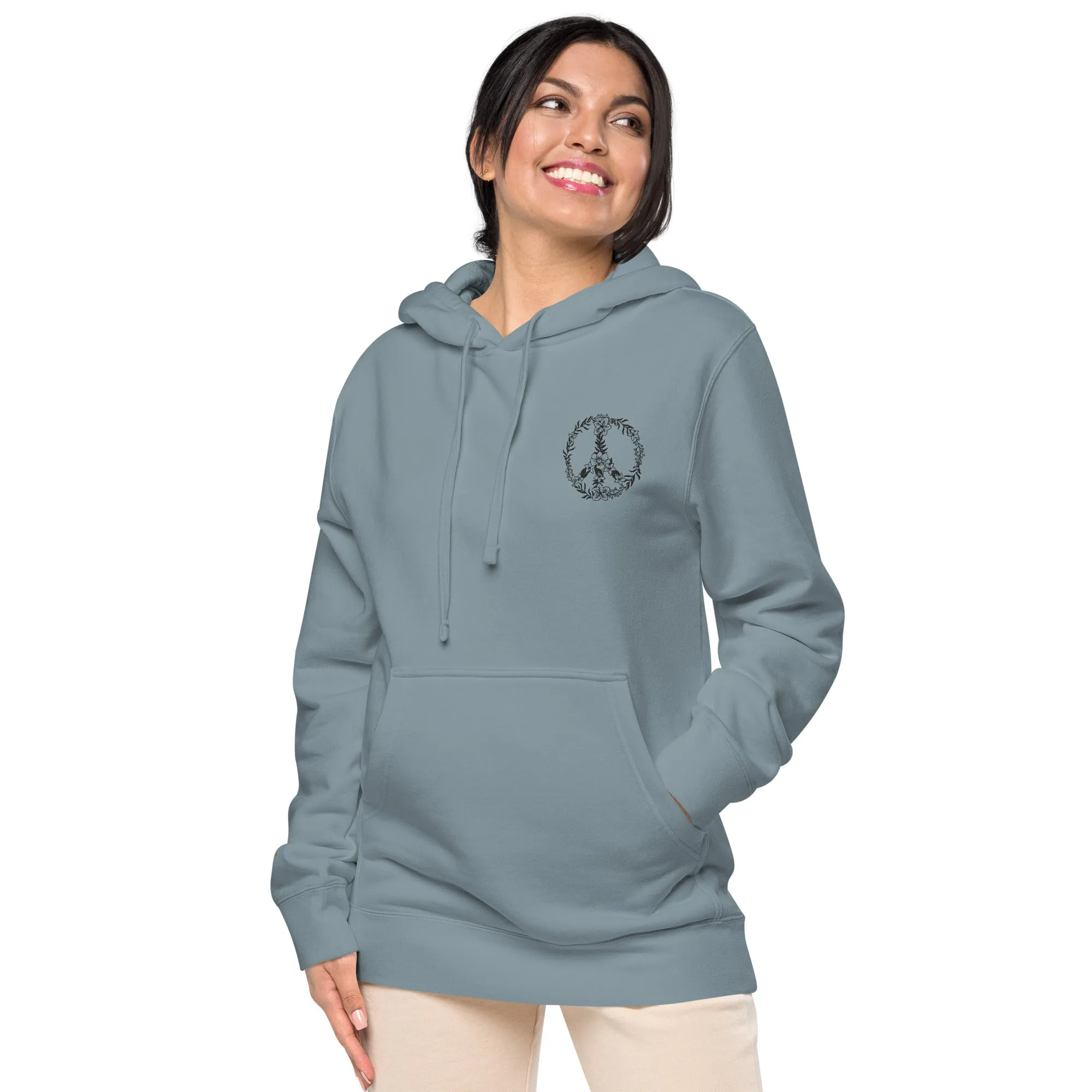 Floral Peace Sign Unisex Pigment-Dyed Hoodie