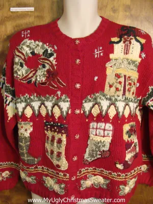 Fun Ornate 80s Red Ugly Christmas Jumper