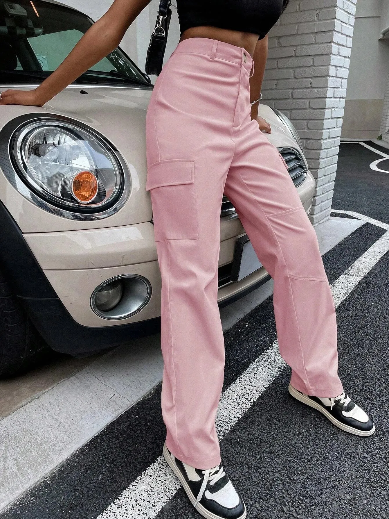 High Waist Zipper Flap Pocket Cargo Pant