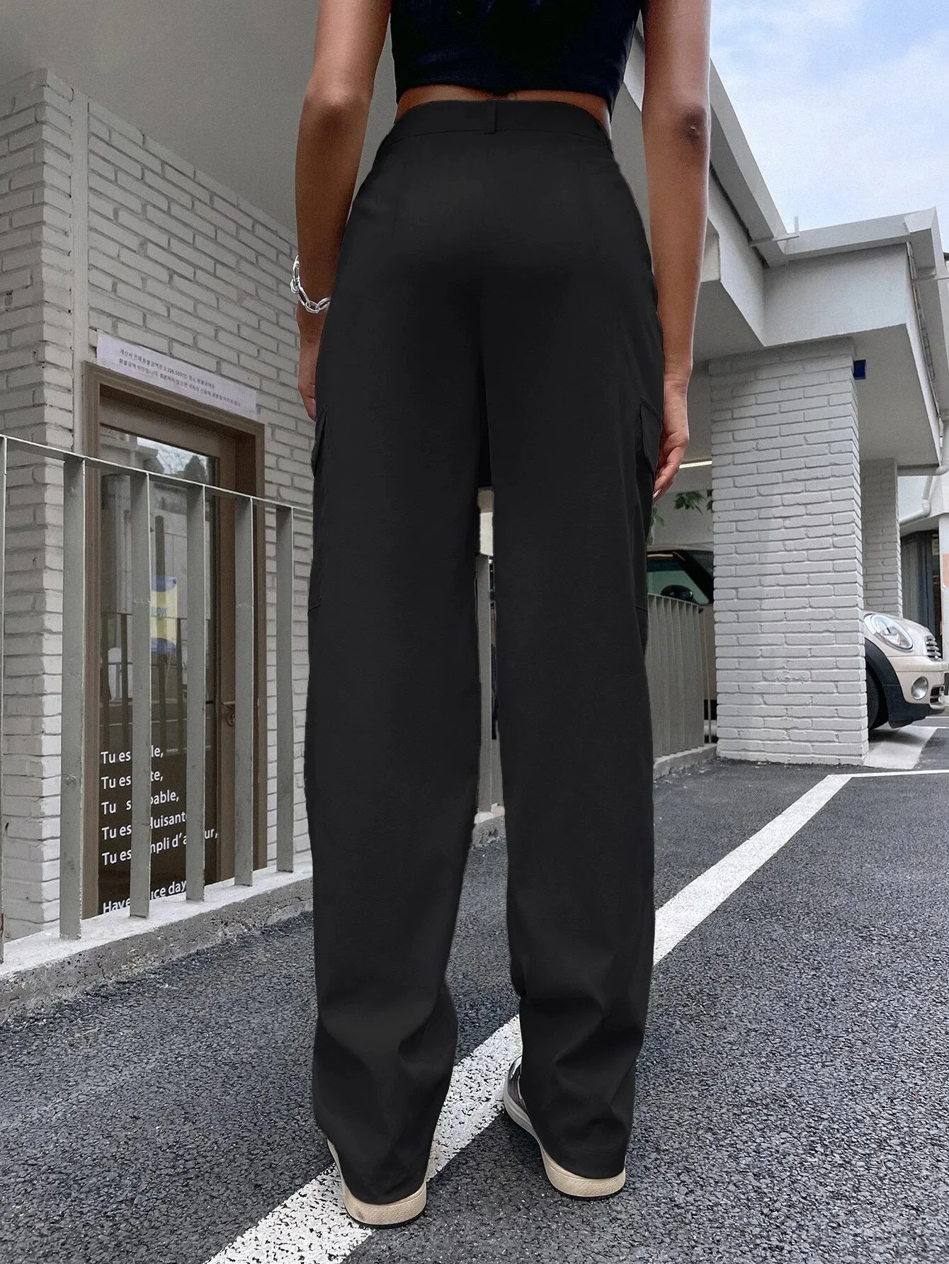 High Waist Zipper Flap Pocket Cargo Pant