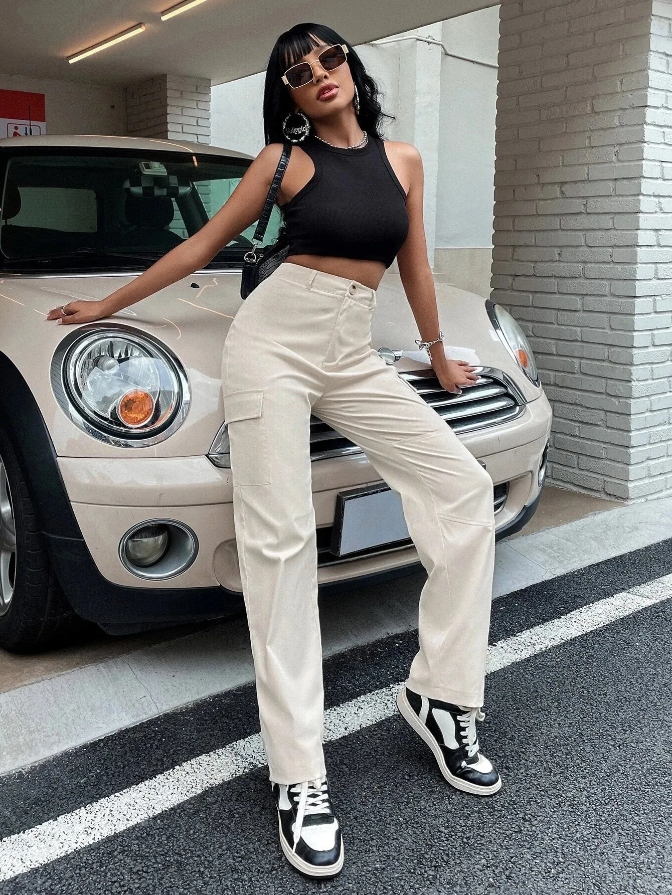 High Waist Zipper Flap Pocket Cargo Pant