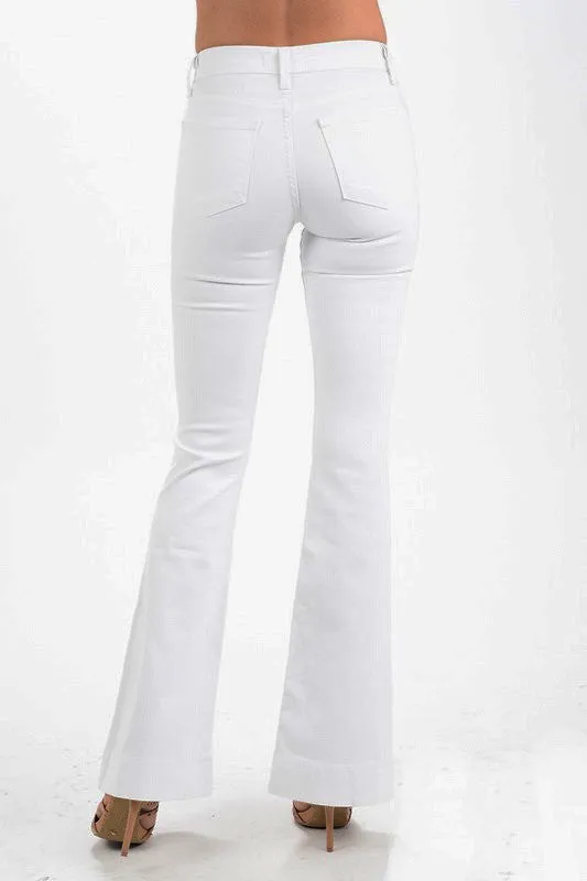 Judy Blue Cher Boho Bell Bottom White Jeans