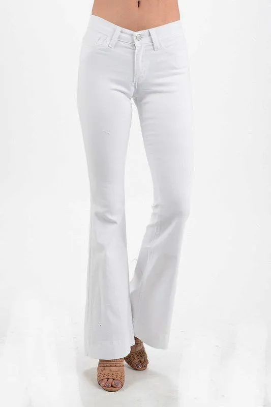 Judy Blue Cher Boho Bell Bottom White Jeans