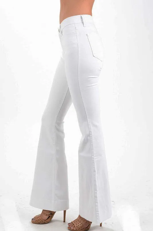 Judy Blue Cher Boho Bell Bottom White Jeans