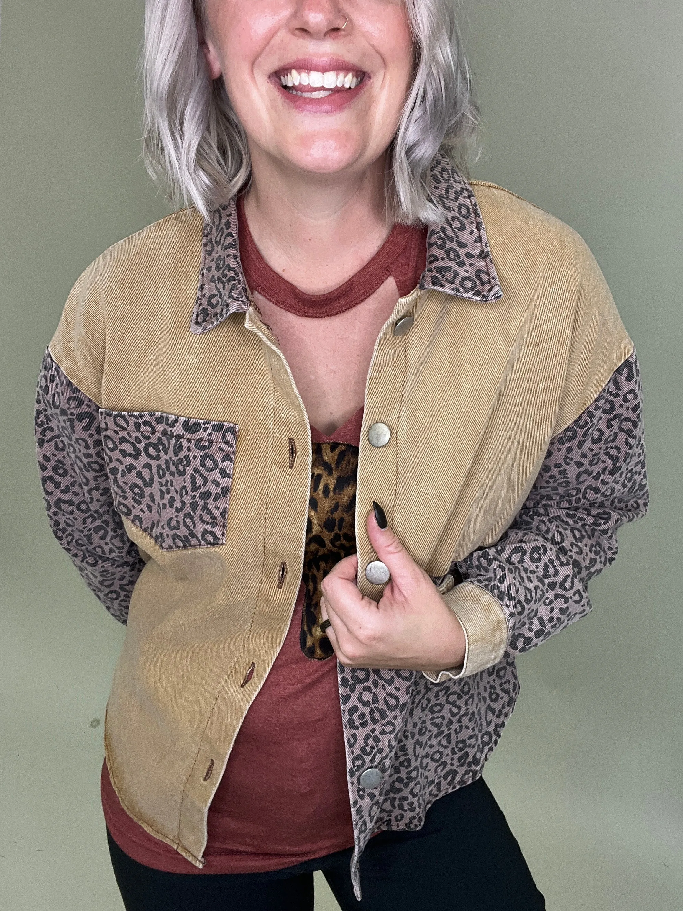 Last Call Lavish Leopard Denim Jacket