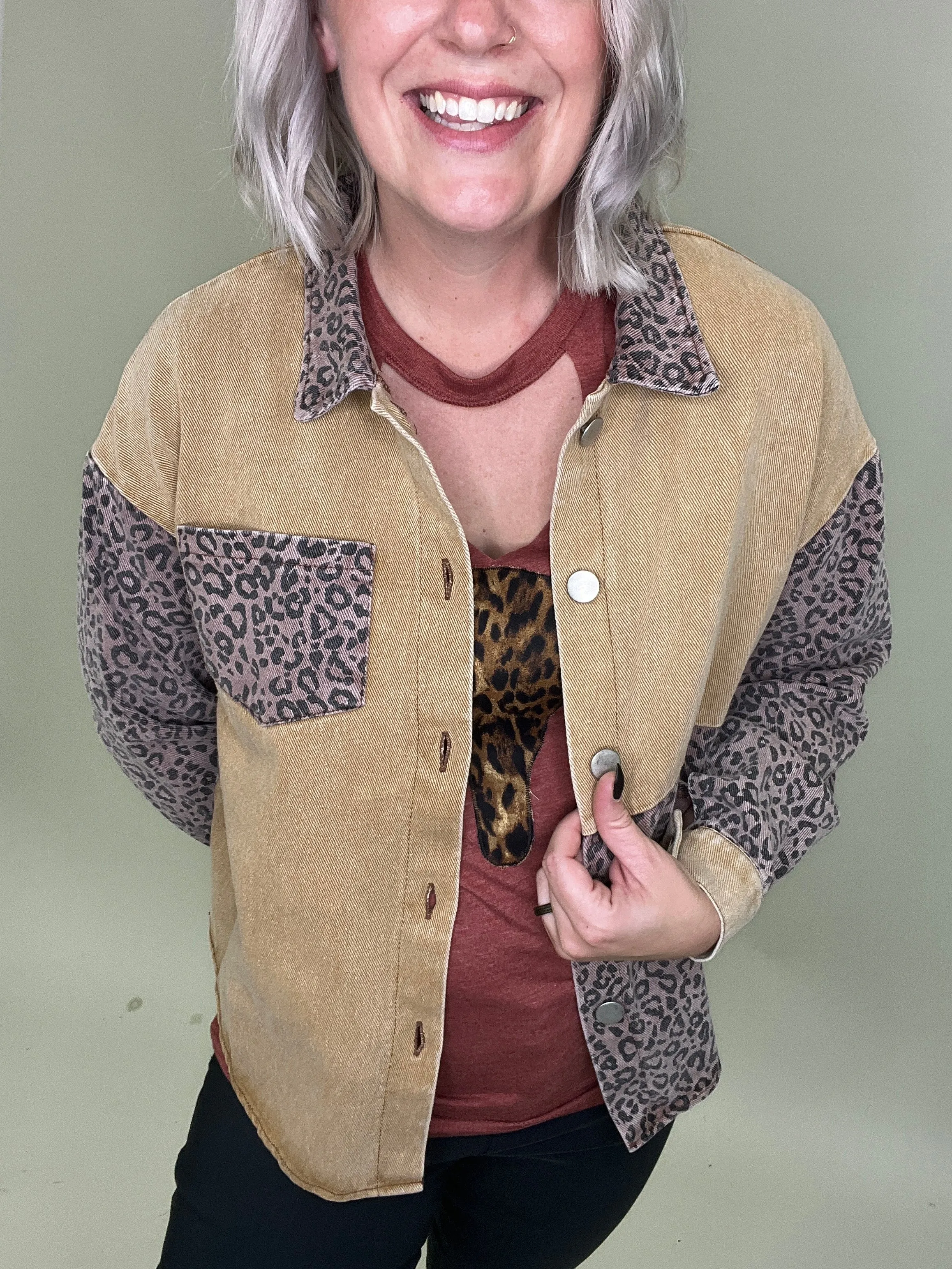 Last Call Lavish Leopard Denim Jacket