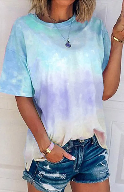Layla Women's Tie Dye Gradient Print Loose Tee Shirt For Women