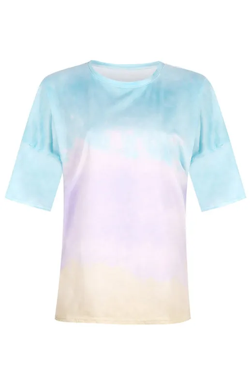 Layla Women's Tie Dye Gradient Print Loose Tee Shirt For Women
