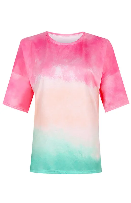 Layla Women's Tie Dye Gradient Print Loose Tee Shirt For Women
