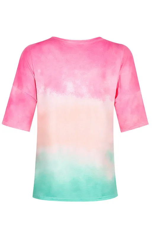 Layla Women's Tie Dye Gradient Print Loose Tee Shirt For Women