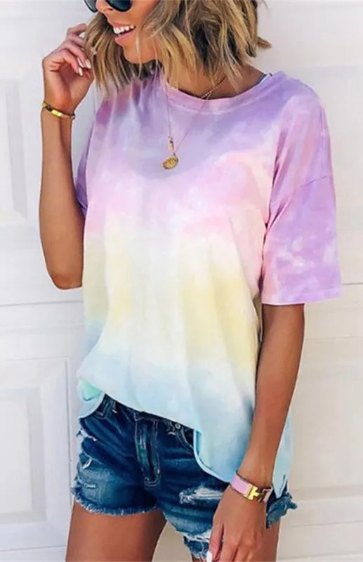 Layla Women's Tie Dye Gradient Print Loose Tee Shirt For Women