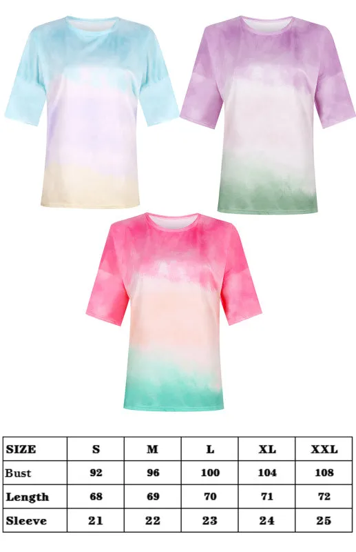 Layla Women's Tie Dye Gradient Print Loose Tee Shirt For Women