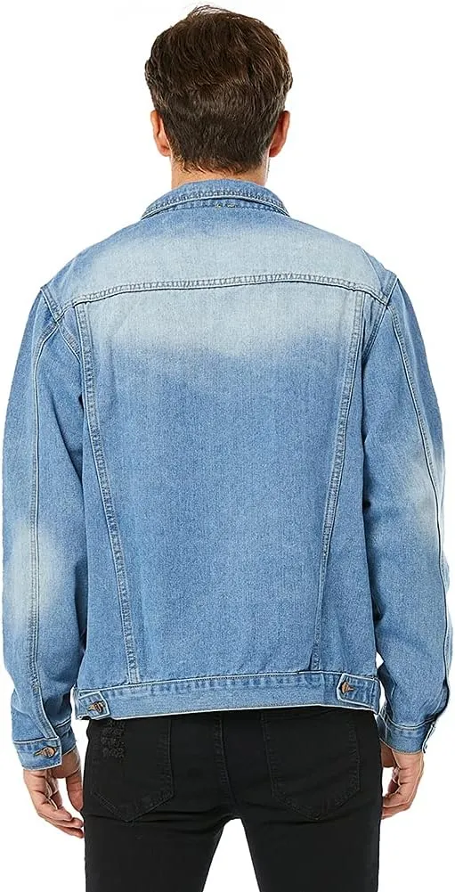 LONGBIDA Men's Jean Jacket Ripped Distressed Denim Trucker Coat with Holes