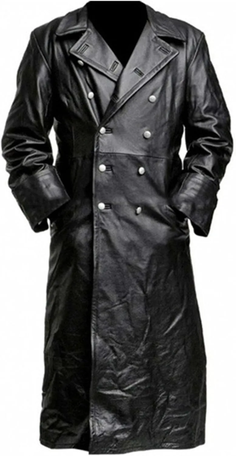 Mens Vintage Leather Jacket Long Trench Coat Full Length Fashion Faux Leather Overcoat Open Front Cardigan Jackets