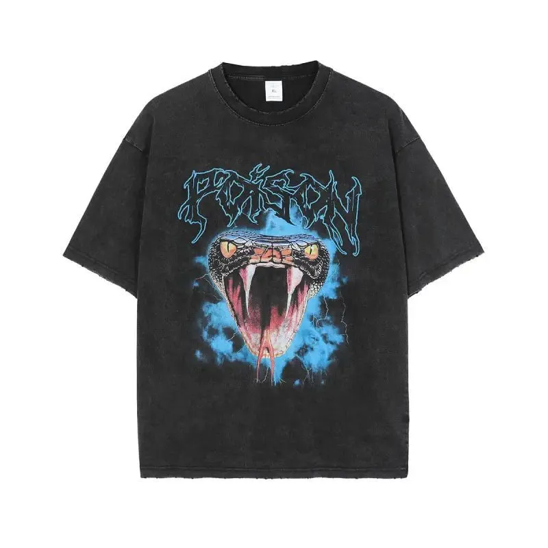 Men's Vintage Snake Head T-Shirt with Natural Scenery Print - 100% Cotton Comfort