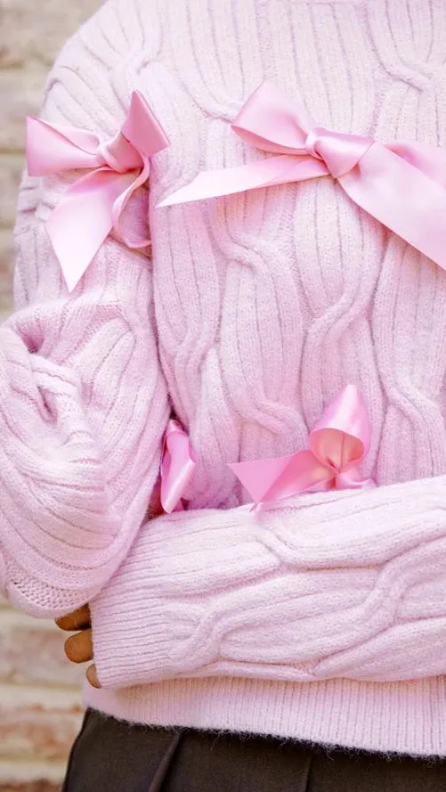 Monochromatic Cable Bow Knit Sweater