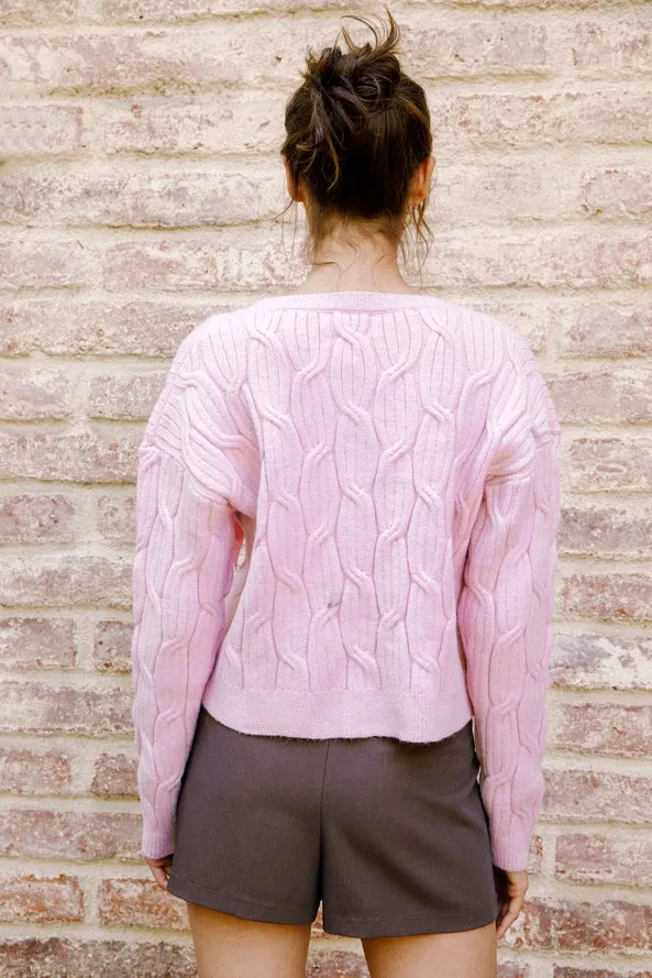 Monochromatic Cable Bow Knit Sweater