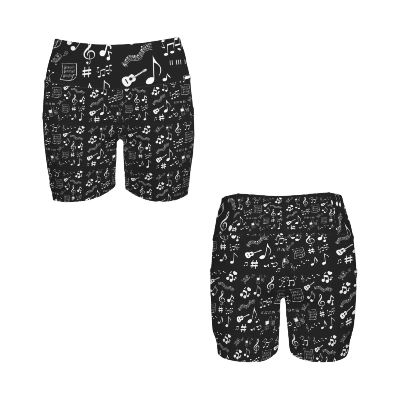 Musical Notes Yoga Shorts with Pockets up to 5 XL (FWS)