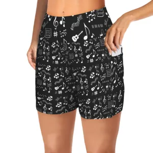 Musical Notes Yoga Shorts with Pockets up to 5 XL (FWS)