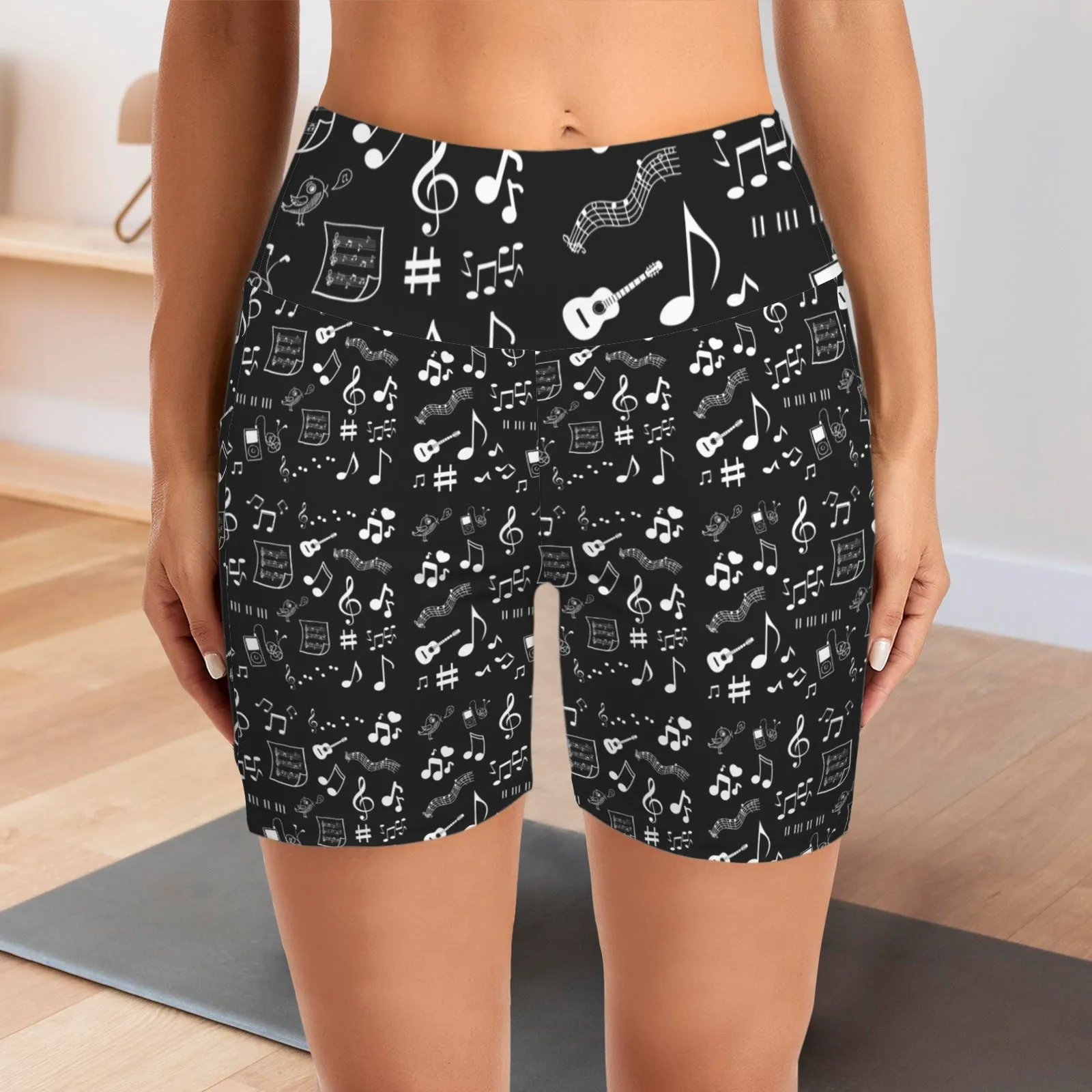 Musical Notes Yoga Shorts with Pockets up to 5 XL (FWS)