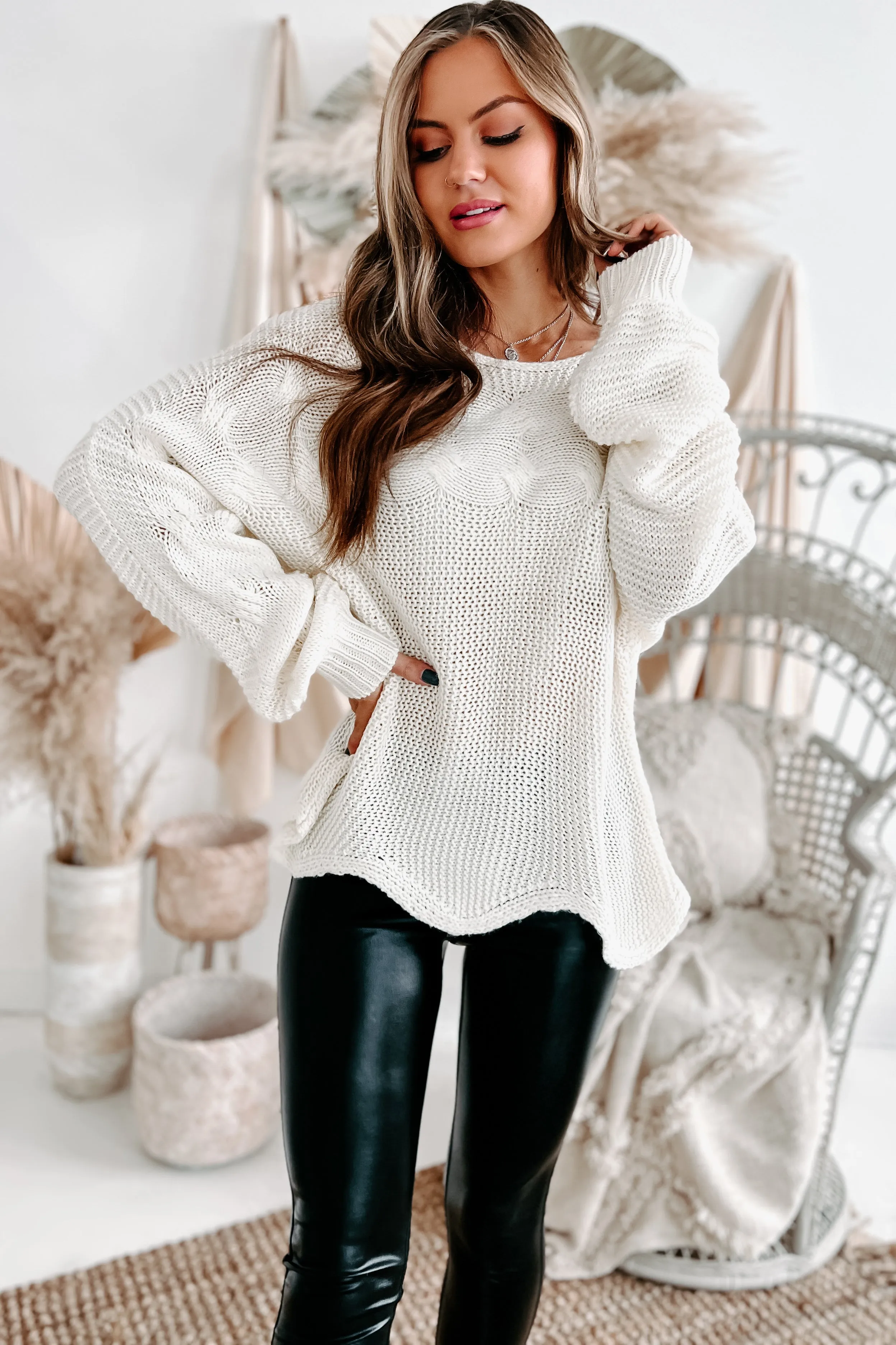 New Favorite Scallop Hem Sweater (Ivory)