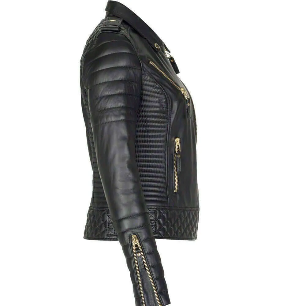 New Genuine Lambskin Leather Slim fit Ladies Jacket, Motorcycle Biker Jacket For Women