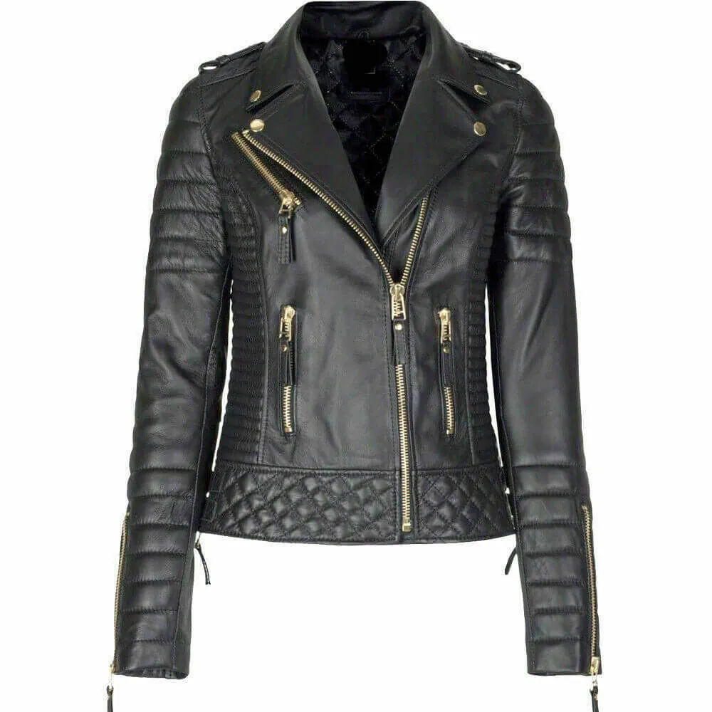 New Genuine Lambskin Leather Slim fit Ladies Jacket, Motorcycle Biker Jacket For Women