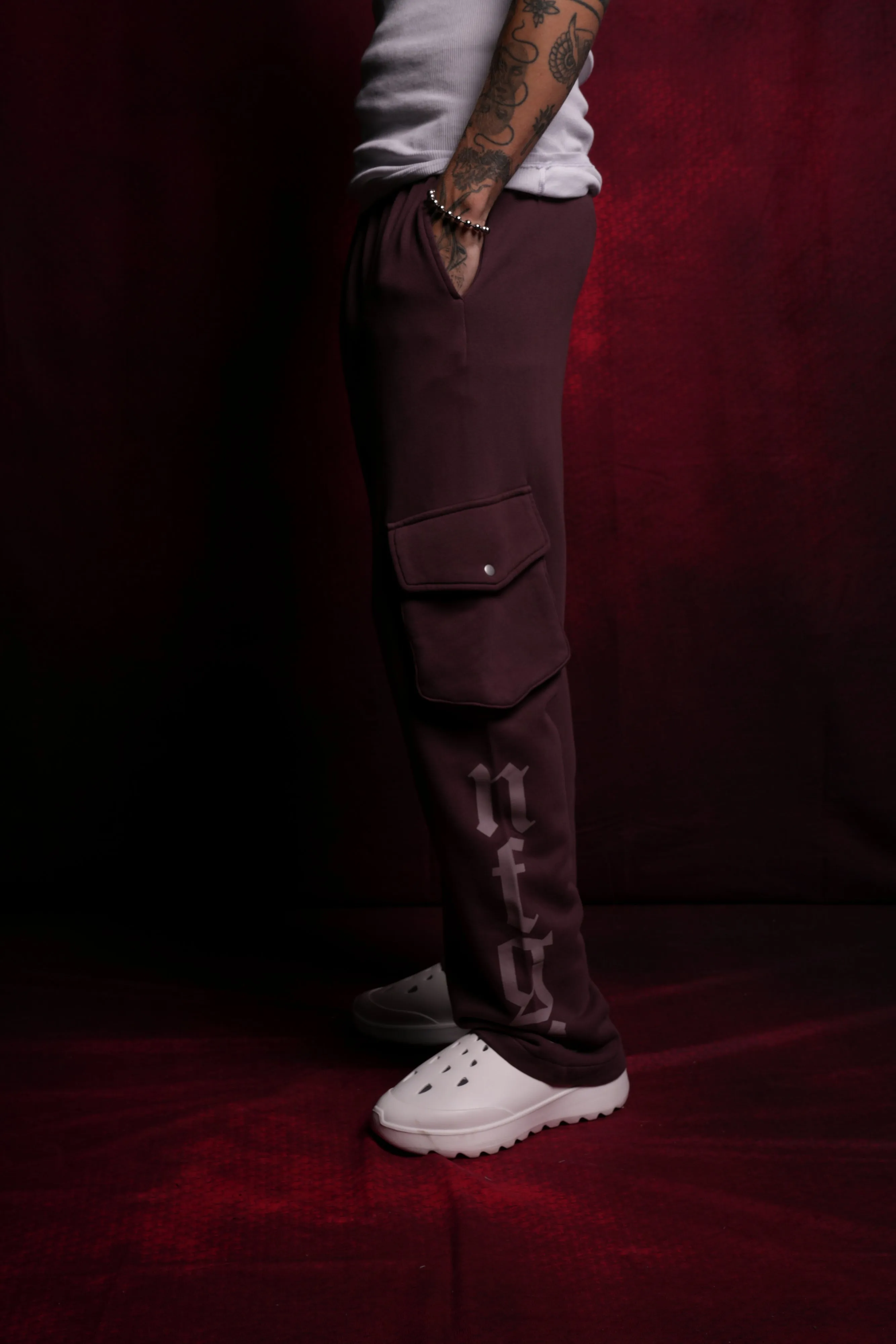 Our Mantra Bigelow Cargo Sweat Pants in Darc Purple