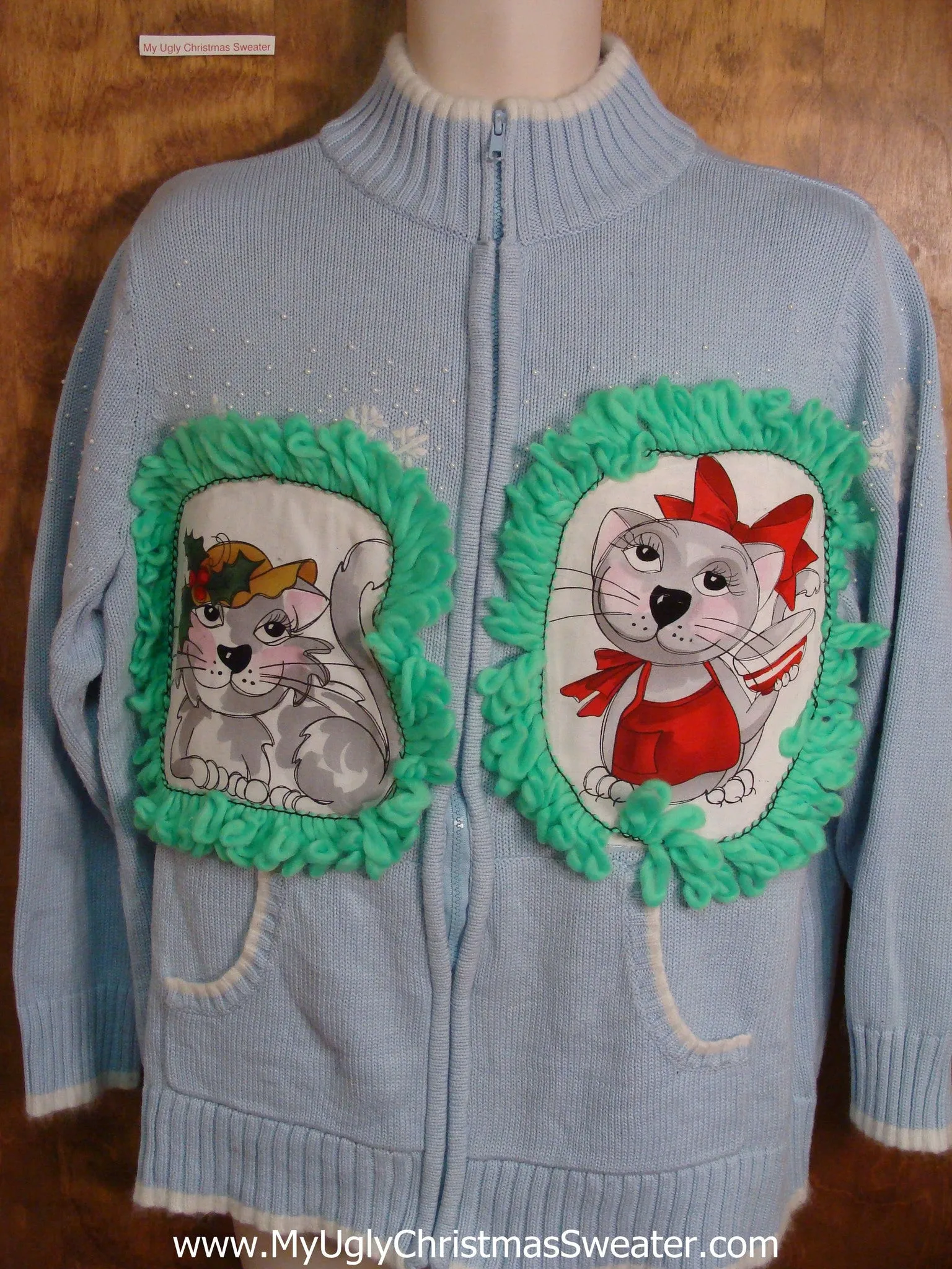 Pale Blue Cat Christmas Sweater