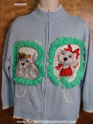 Pale Blue Cat Christmas Sweater