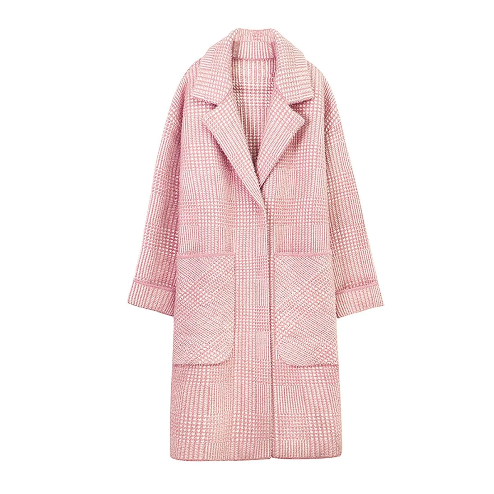 Pink Big Pocket Single Breasted Wool Blend Coat