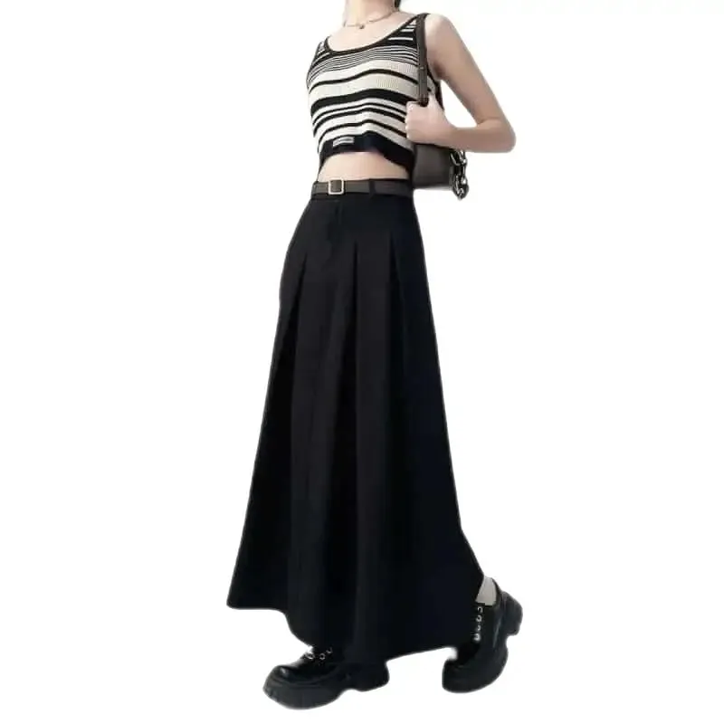 Pleated High Waist A Line Long Skirt