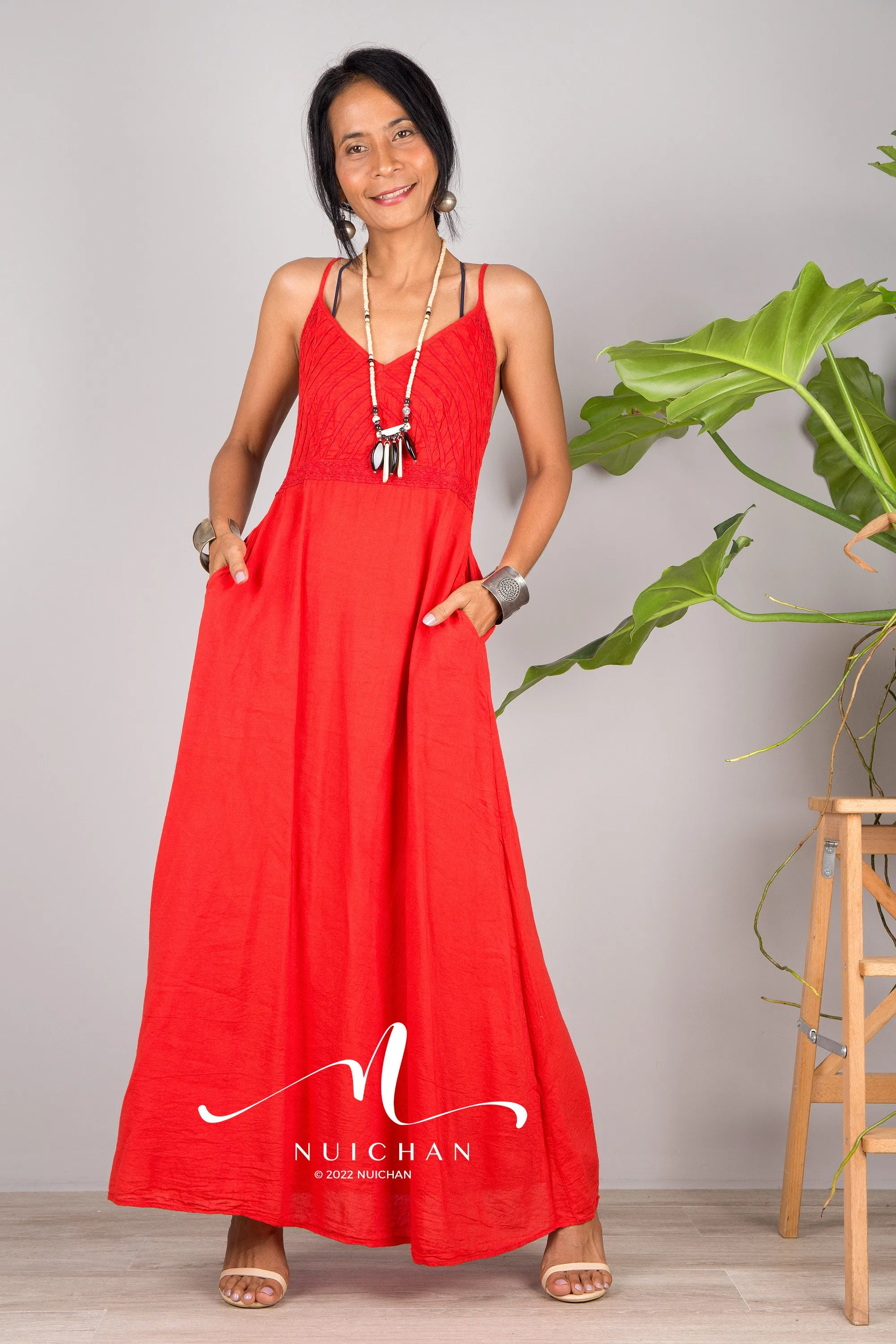 Red cotton cami dress