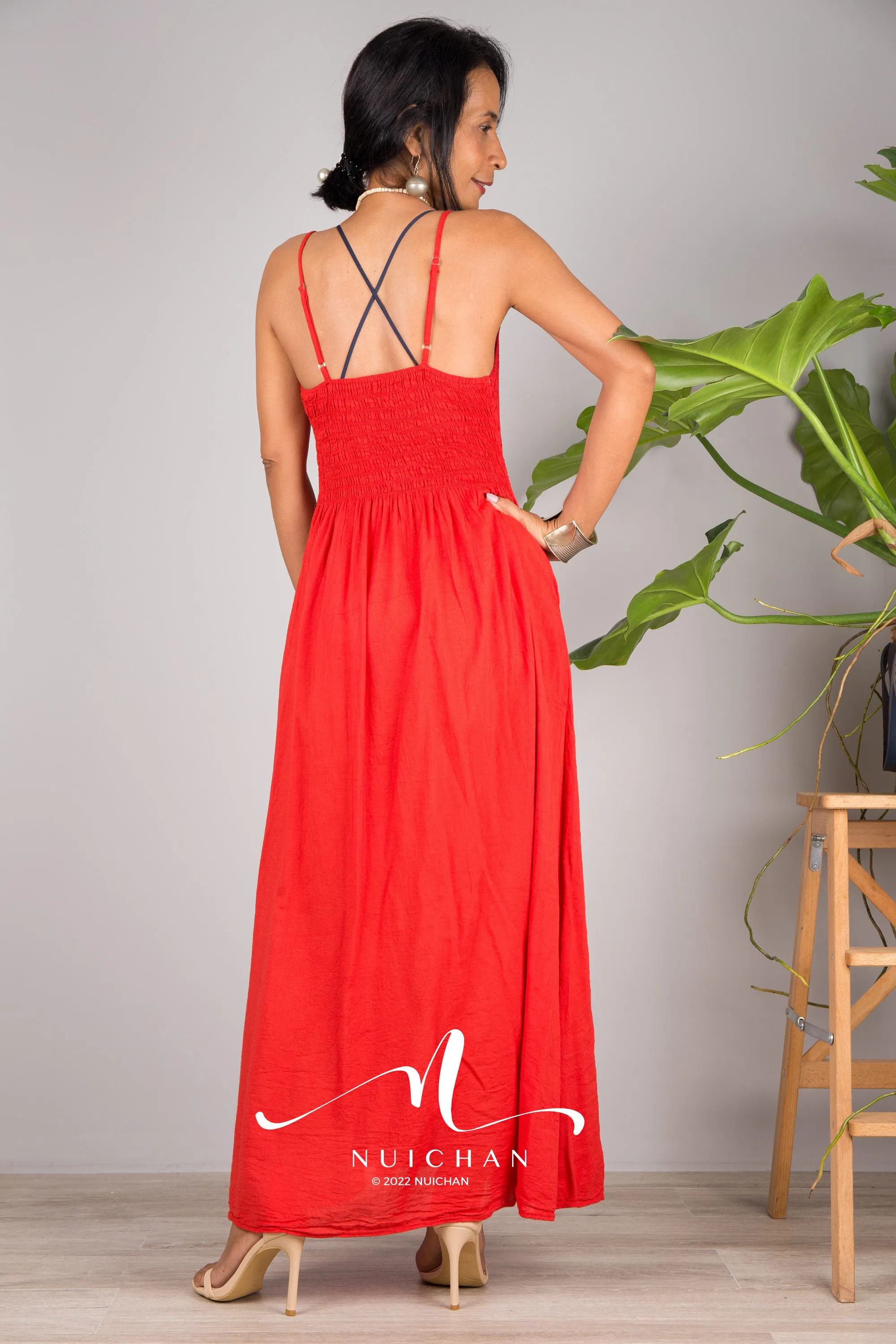 Red cotton cami dress
