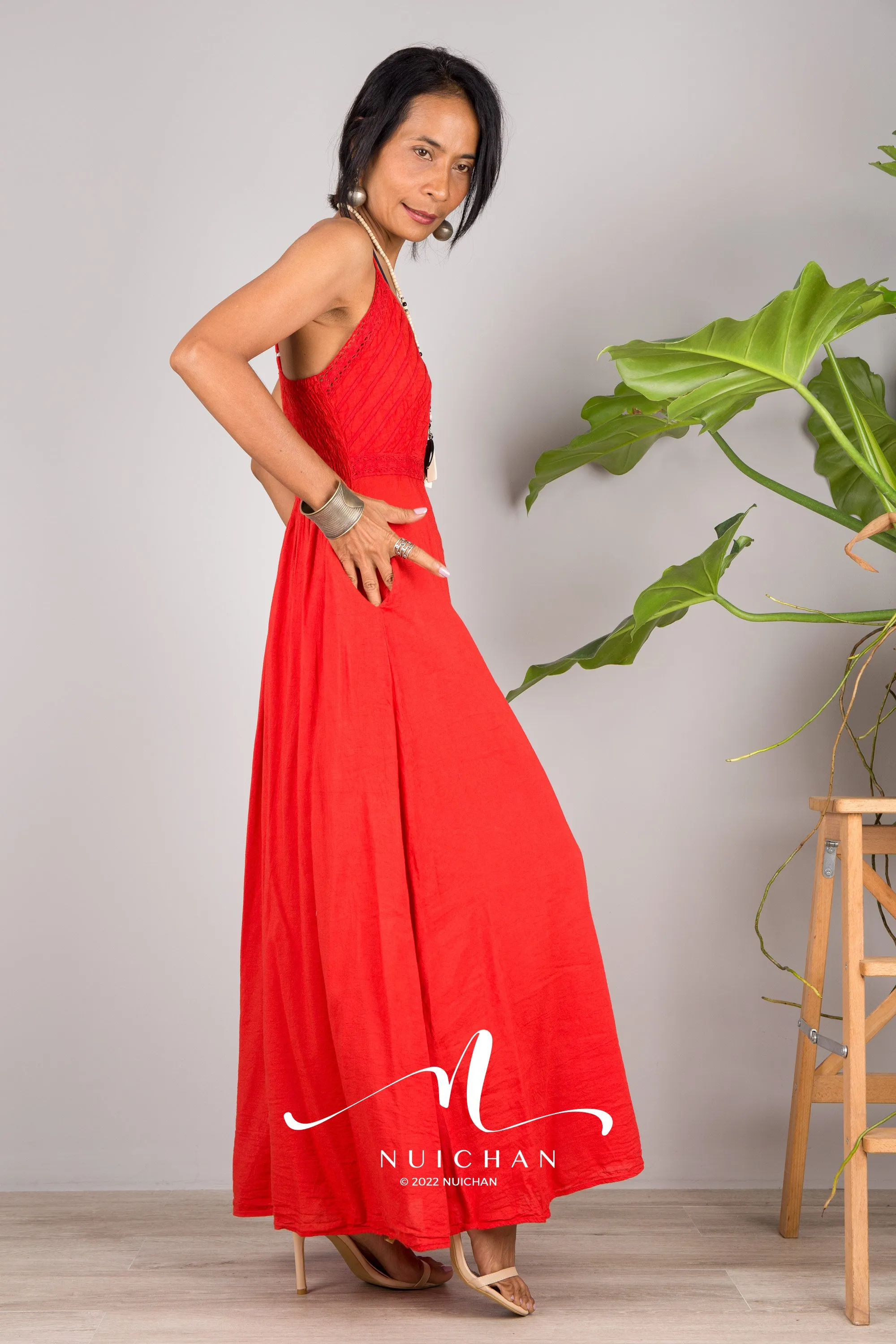Red cotton cami dress