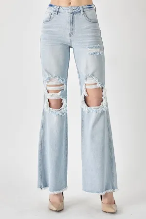 Risen High Rise Distressed Wide Leg Dad Jeans
