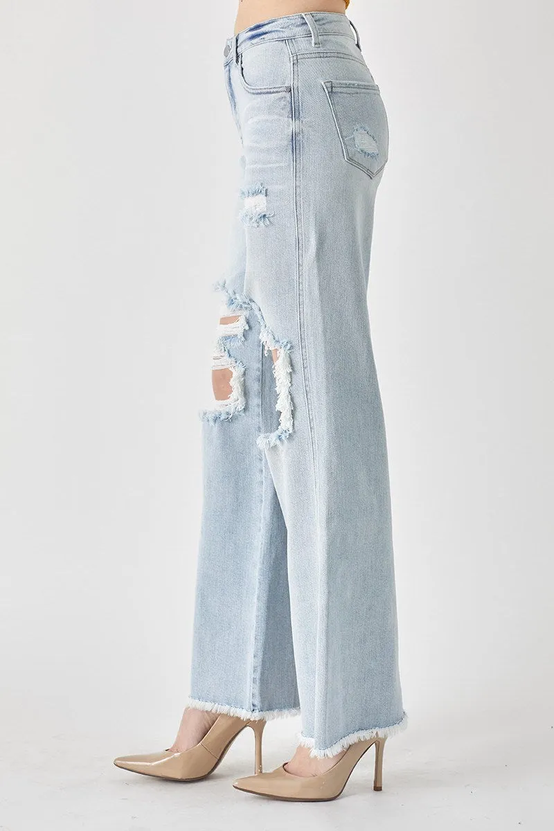 Risen High Rise Distressed Wide Leg Dad Jeans