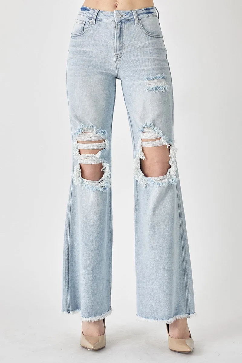 Risen High Rise Distressed Wide Leg Dad Jeans
