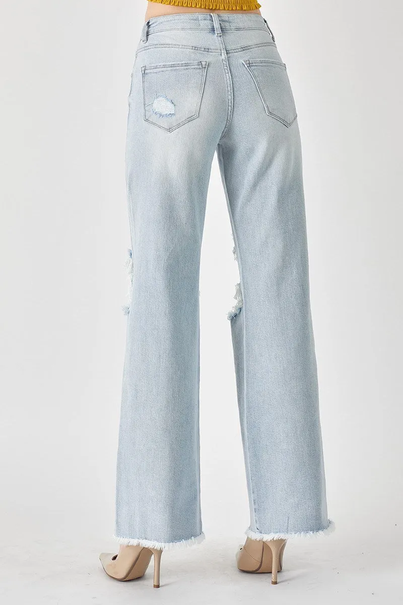 Risen High Rise Distressed Wide Leg Dad Jeans