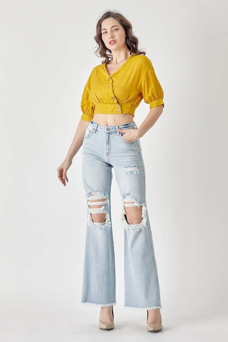 Risen High Rise Distressed Wide Leg Dad Jeans