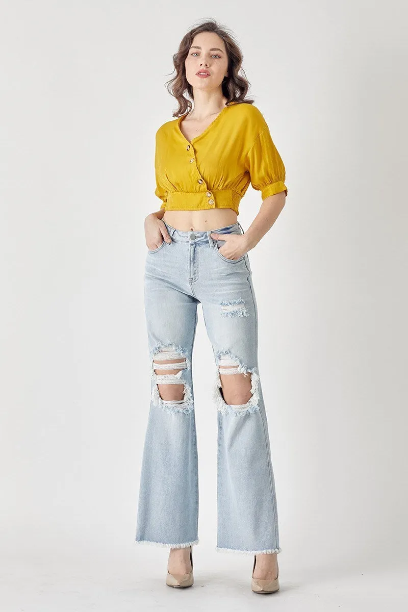 Risen High Rise Distressed Wide Leg Dad Jeans
