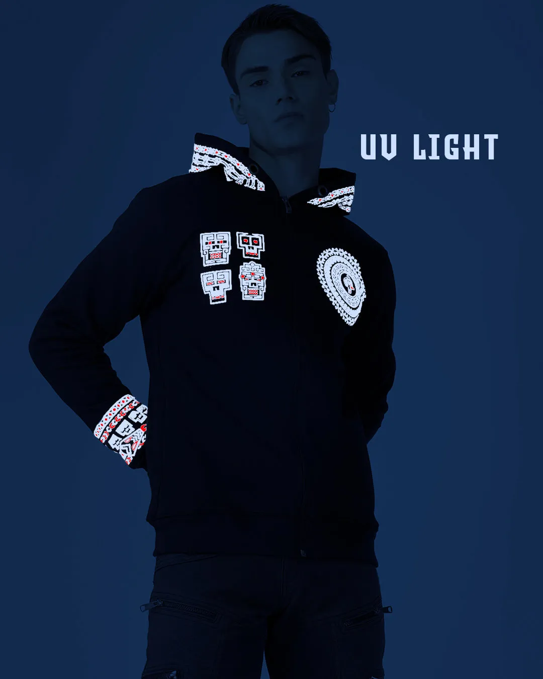 Rituals | zip up Cotton Hoodie | UV Light Reactive Plus Glow in Dark
